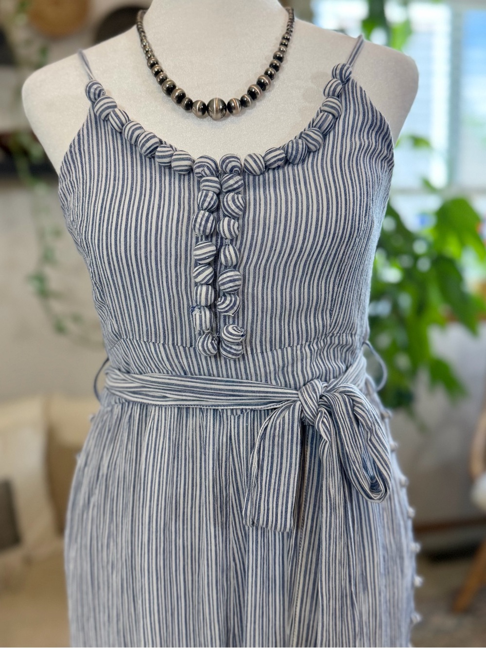 Maeve Anthropologie Romper Women’s 4 Blue/White Striped Summer Wide-Leg Jumpsuit - Picture 3 of 10